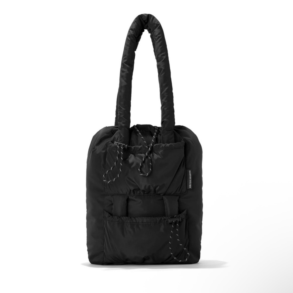 Black Puffer Tote Bag with Drawstring